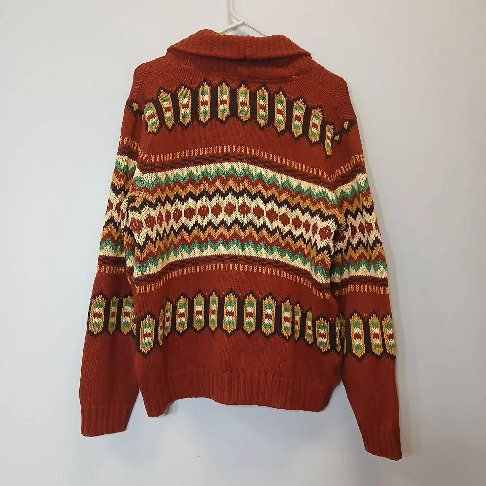 Salt valley medium men rust red brown shawl collar cardigan Southwestern cotton